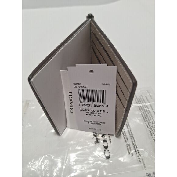 Coach Slim Money Clip Bifold Wallet QB/Steam Leather - Picture 3 of 5